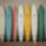 A selection of beginner surfboards on display