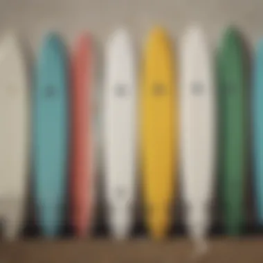 Diverse Range of Budget-Friendly Surfboards A selection of beginner surfboards on display