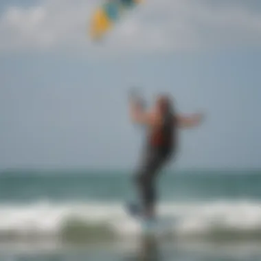 An instructor demonstrating kitesurfing techniques to eager learners