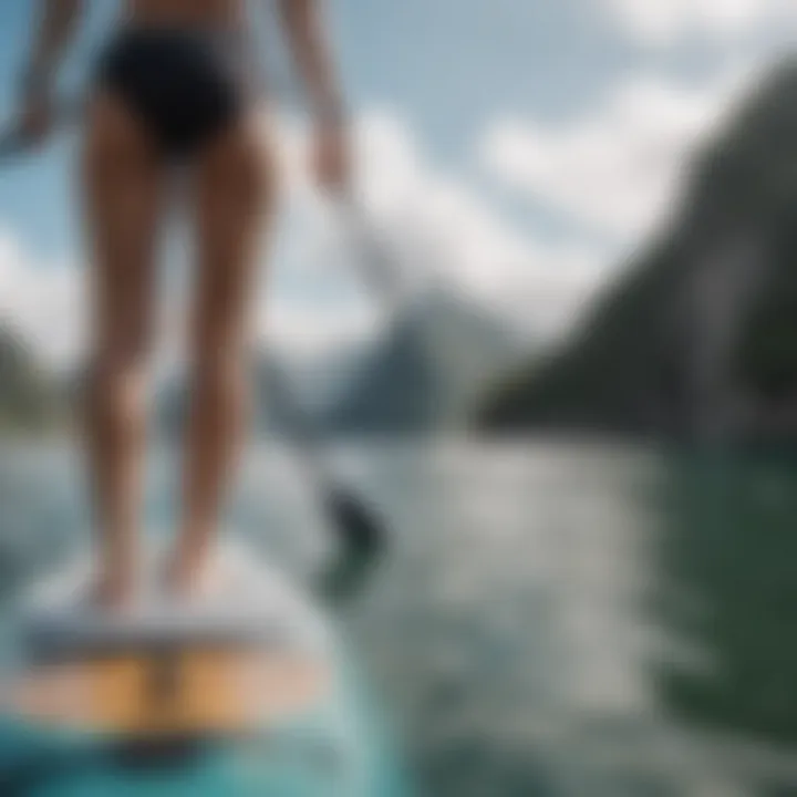 An athlete demonstrating lung-expanding exercises on a paddleboard