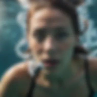 Underwater Breath Control for Improved Performance A focused individual engaging in underwater breath control exercises
