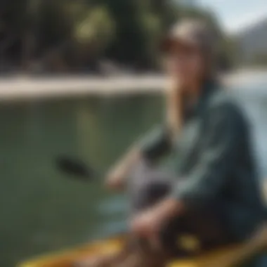 Outdoor adventurer wearing the Billabong flannel while kayaking