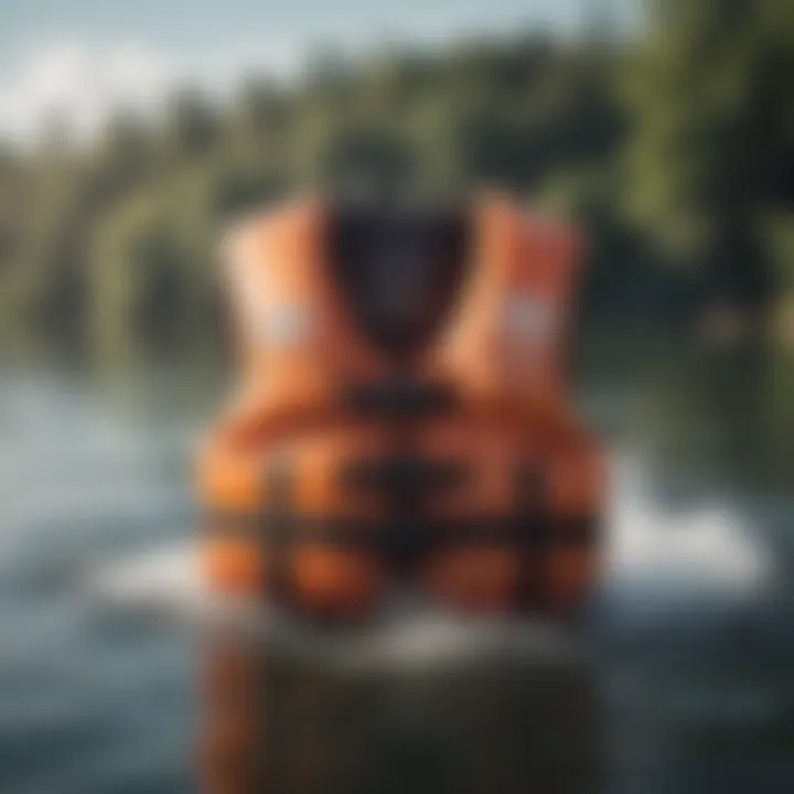 A blow-up life vest floating on water