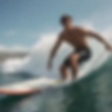 Athlete showcasing board shorts during a surfing session