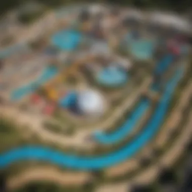 Aerial Perspective of BSR Water Park's Attractions Aerial view of BSR Water Park showcasing the various attractions