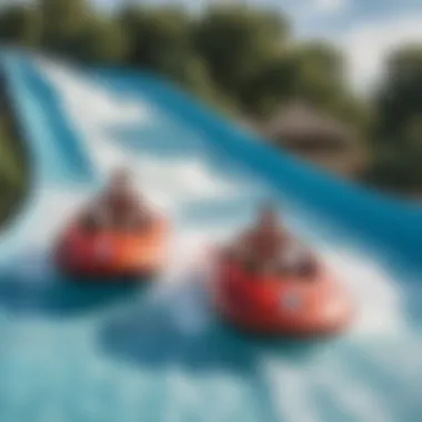 Adventurers Conquering the High-Speed Water Slides Thrill-seekers on the water slides at BSR Water Park