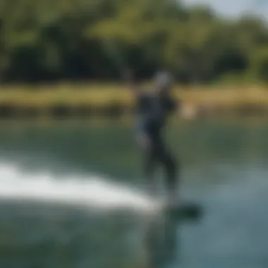 Aerial Acrobatic Display in Cable Wakeboarding Cable wakeboarder performing a trick above the water