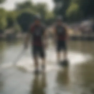 Group of wakeboarders enjoying a cable park