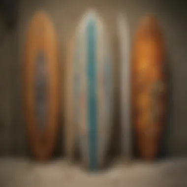 A close-up of unique surfboard designs showcasing artistic expression