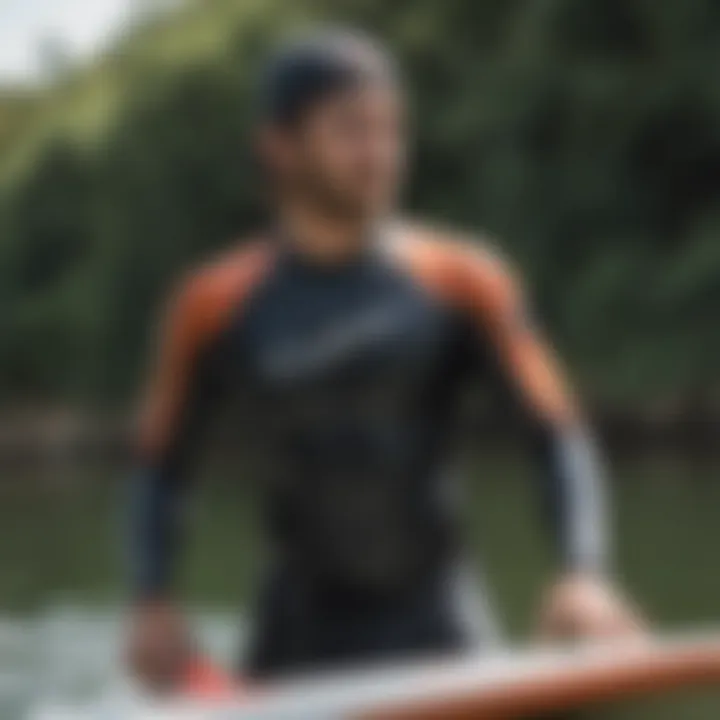 User testing Carve Dawson rashguard during paddleboarding