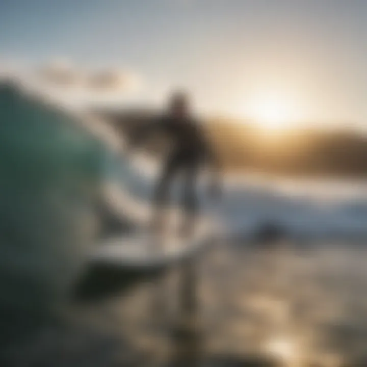 Surfer testing a surfboard in the water