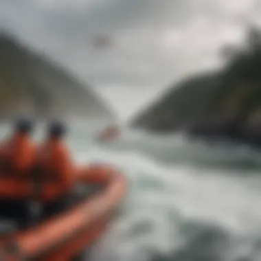 Coast Guard vessel conducting a search and rescue operation along the Oregon coast.