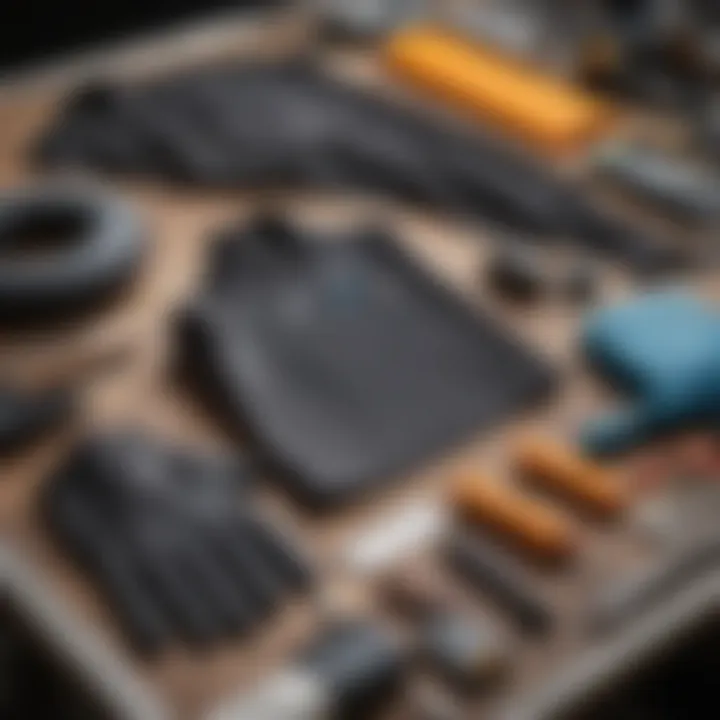 Visual representation of wetsuit maintenance tools including neoprene glue