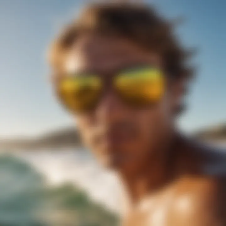 A surfer wearing stylish surf sunglasses in action