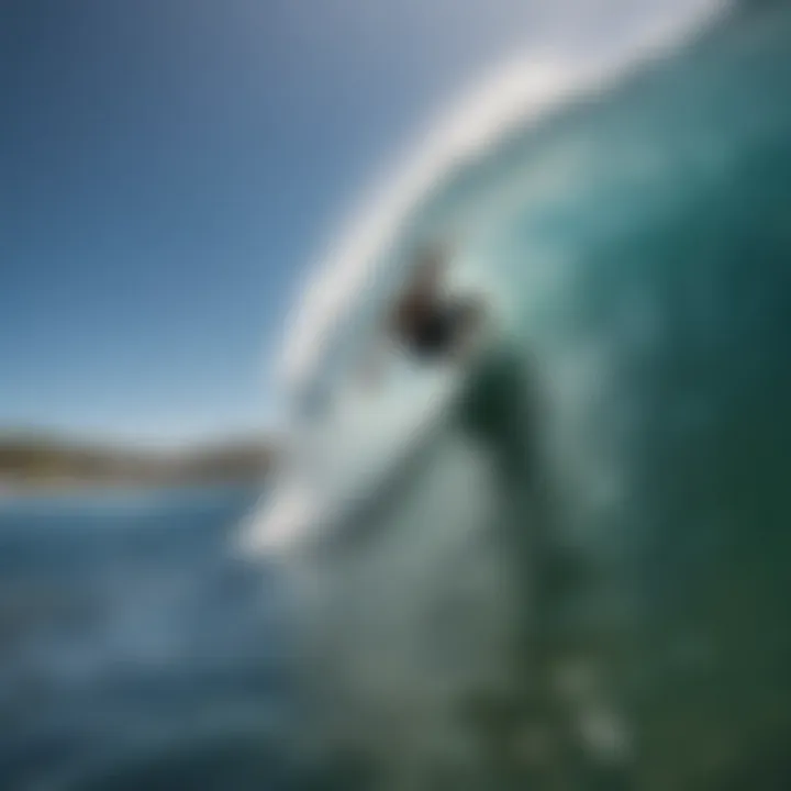 Underwater shot of a surfer riding a wave