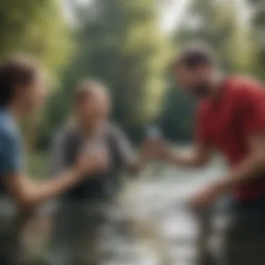Engagement in Action: Vlogging with Enthusiasts An engaging scene of a vlogger interacting with their audience during a water activity.