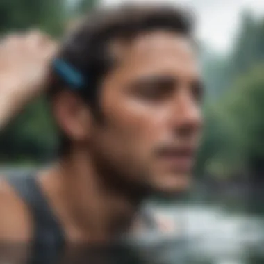 Using Gravity to Clear Ears Person using gravity to drain water from the ear