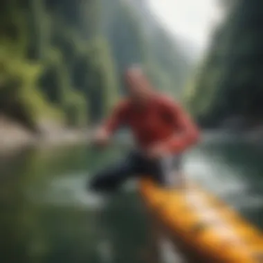 A kayaker stretching to prevent cramps