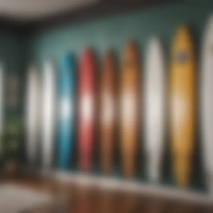 Aesthetic display of surfboards on a decorative wall-mounted rack