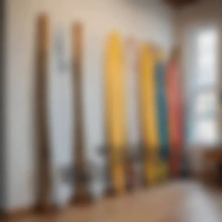 Installation process of a surfboard rack with tools on display