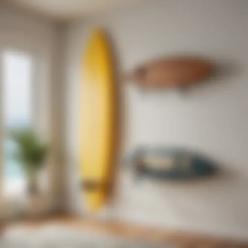 Sleek wall-mounted surfboard rack showcasing a modern design