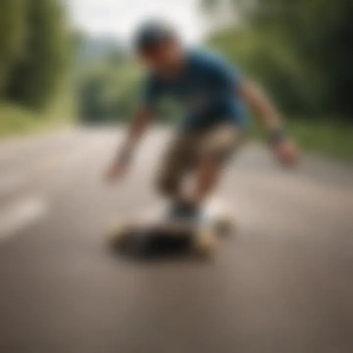 Illustration of various drop through longboard riding styles in action