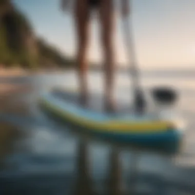 Close-up of inflatable paddle board design features