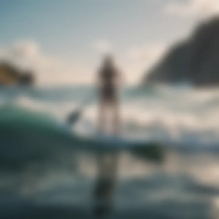 Inflatable paddle board on ocean waves