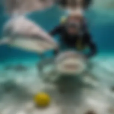 A diver observing a playful lemon shark, illustrating safe interactions between humans and harmless shark species.