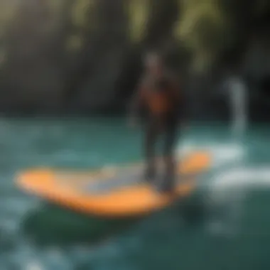 User enjoying lift wing foil boarding in an aquatic environment