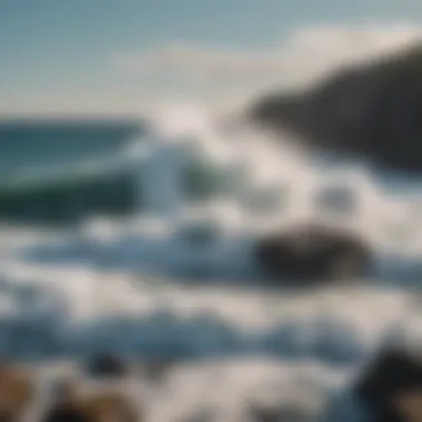 Crashing Waves: Nature's Serenity A serene depiction of crashing waves against a rocky shore