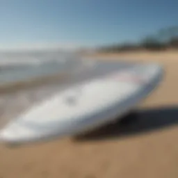 Front view of the Costco soft top surfboard showcasing its design