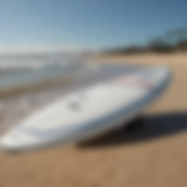 Front view of the Costco soft top surfboard showcasing its design