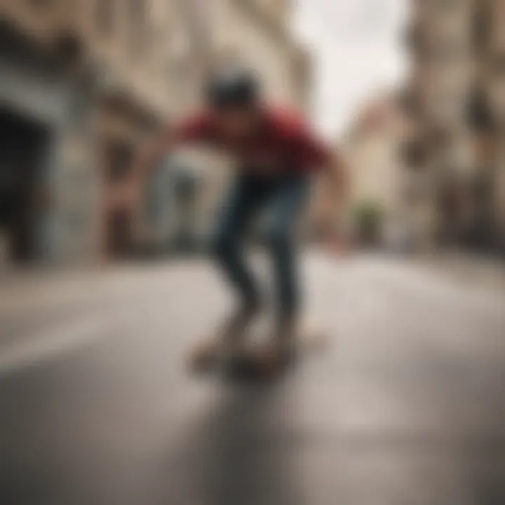 A longboarder performing tricks in an urban environment