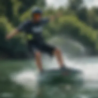 Dynamic wakeboarding action on the water