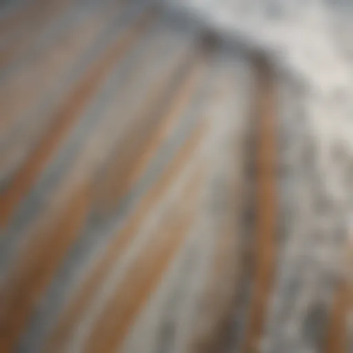 A close-up view of a foamy surf board showcasing its unique texture and design.