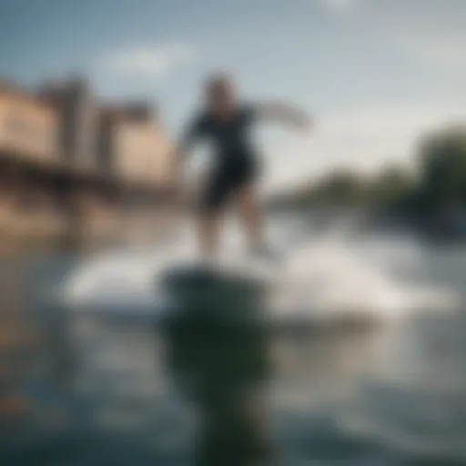 A freestyle mini athlete executing a dynamic maneuver on the water