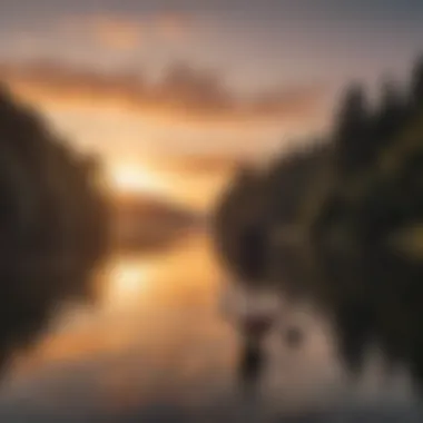 Stand-up paddleboarding at sunset on a calm Irish lake