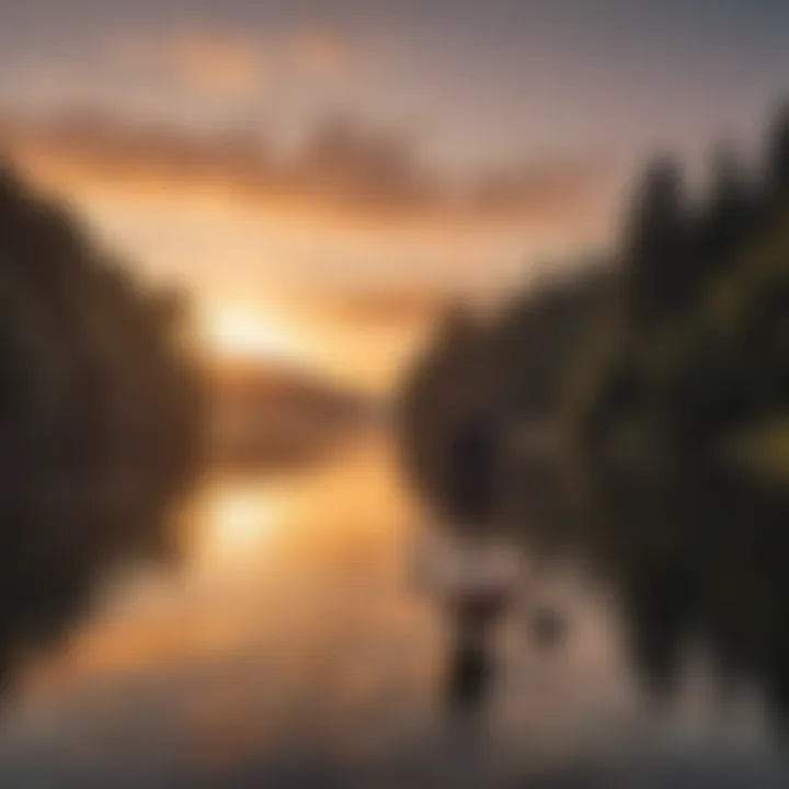 Stand-up paddleboarding at sunset on a calm Irish lake