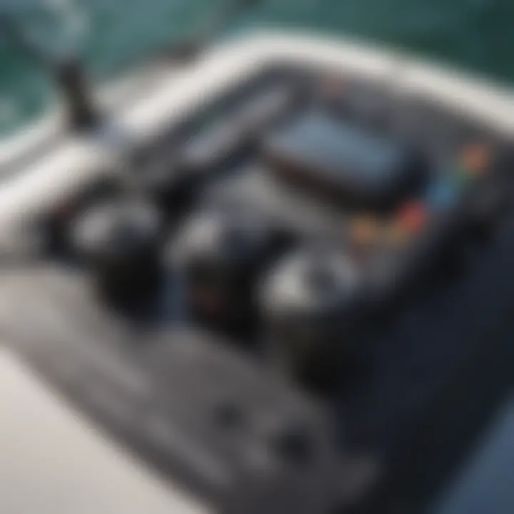 Close-up view of the motor and control panel on a paddle board