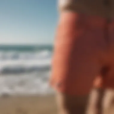 Close-up of fabric technology in long surf shorts