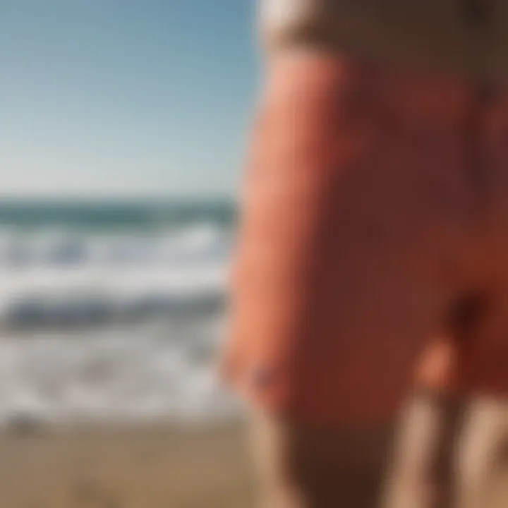 Close-up of fabric technology in long surf shorts