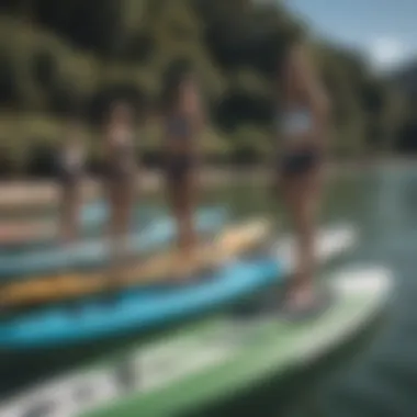 Diverse Motorized Board Options An overview of various motorized paddle boards displayed at a water sports expo
