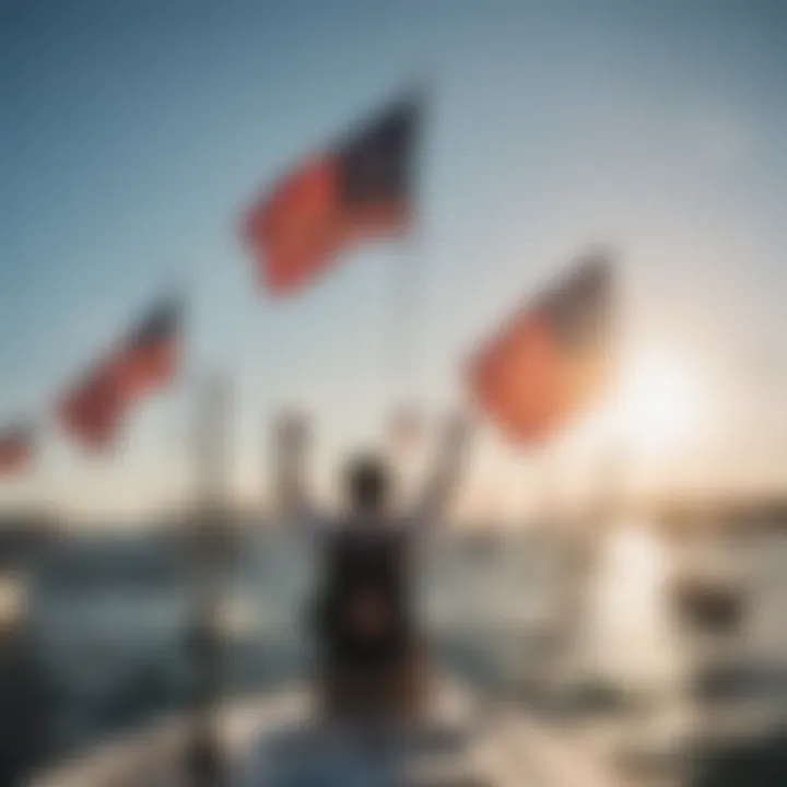 A sailor signaling with flags during a regatta