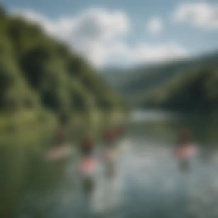 Community gathering of paddleboarders on Lake Austin