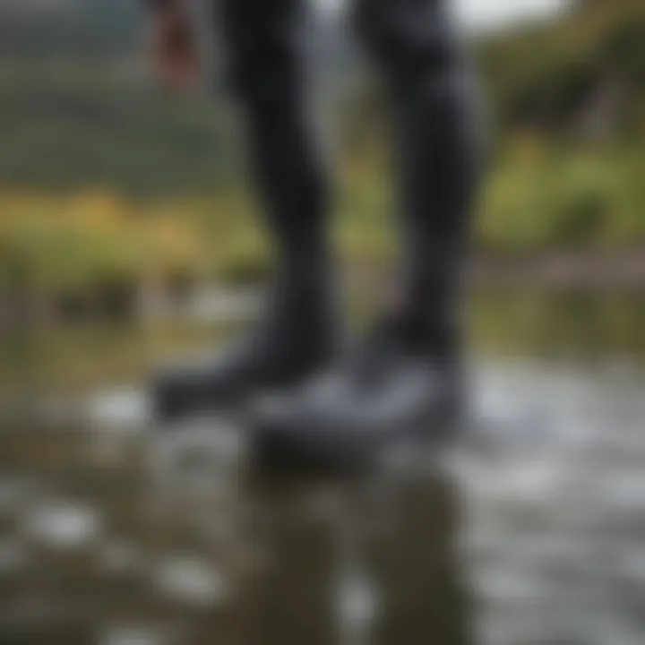 Patagonia wetsuit booties displayed on various aquatic surfaces