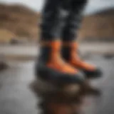 Detailed view of Patagonia wetsuit booties highlighting construction materials