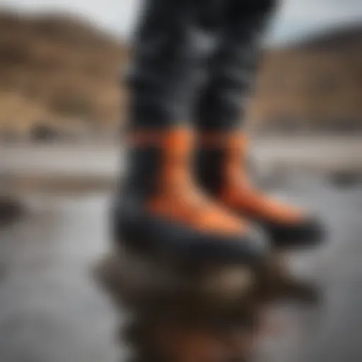 Detailed view of Patagonia wetsuit booties highlighting construction materials