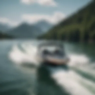 Wake Boat in Action Stylish wake boat cruising on a lake