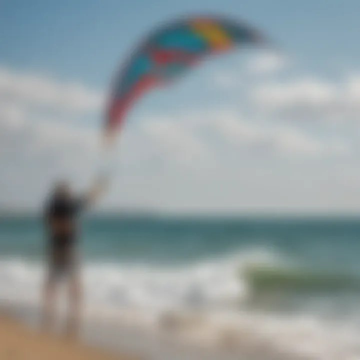 An expert demonstrating the proper way to launch a power kite, illustrating technique and control.